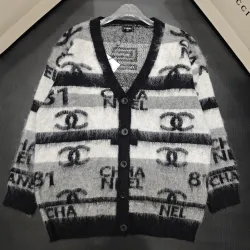 Chanel Women's V-Neck Mohair Knit Cardigan with All-Over Logo Pattern #B54528