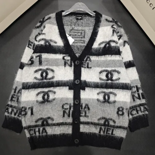 Chanel Women's V-Neck Mohair Knit Cardigan with All-Over Logo Pattern #B54528