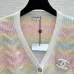 Chanel Women's V-Neck Wool-Blend Cardigan with Ombre Zigzag Pattern and CC Brooch #B54786