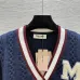 Dark Blue Miu Miu Women's V-Neck Cardigan  Embroidered "M" Logo  Textured Knit Design for Feminine Luxury  #B57741