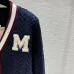 Dark Blue Miu Miu Women's V-Neck Cardigan  Embroidered "M" Logo  Textured Knit Design for Feminine Luxury  #B57741