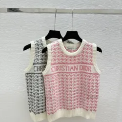 Dior Christian Dior Oblique Sleeveless Sweater Vest in Pink and White #B54519