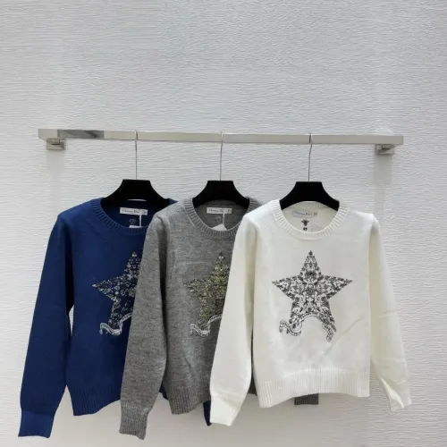 Dior Women's Authentic Luxury Cozy Knit Sweater with Intricate Sparkling Star Sequin Embellishment and Classic Crew Neck Design #B56278