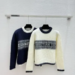 Dior Women's Luxury Fluffy Knit Logo Sweater  Featuring Contrast Christian Dior Signature Intarsia and Cozy Crew Neckline. #B56283
