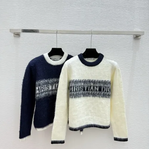 Dior Women's Luxury Fluffy Knit Logo Sweater  Featuring Contrast Christian Dior Signature Intarsia and Cozy Crew Neckline. #B56283