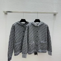 Dior Women's Luxury Knit Hoodie Jacket, Featuring Signature Oblique Monogram Jacquard and Sporty Button-Up Silhouette with Hood. #B56286