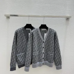 Dior Women's Luxury Monogram Zip-Up Knit Bomber Jacket, Featuring Signature Oblique Jacquard and Two Convenient Front Pockets. #B56281