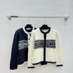 Dior Women's Luxury Monogram Zip-Up Knit Bomber Jacket, Featuring Signature Oblique Jacquard and Two Convenient Front Pockets. #B56282