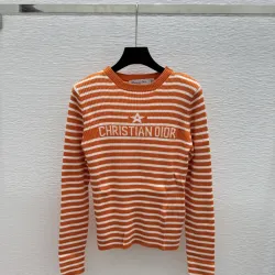 Dior Women's Striped Crewneck Knit Sweater with Star and Logo #B54785