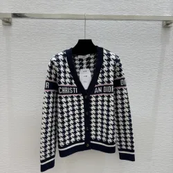 Dior Women's V-Neck Cardigan  Houndstooth Pattern with Christian Dior Logo Detail for Luxury Fashion Lovers #B57737