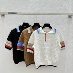 Fendi Women's FF Logo Jacquard Knit Short Sleeve Polo Sweater #B54524