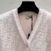 Fendi Women's Luxurious Fuzzy Knit Cardigan Featuring Pink and White FF Monogram and Contrast Trims #B56311