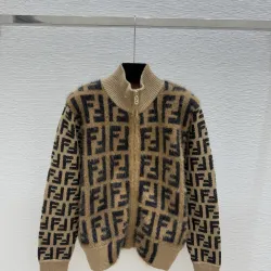 Fendi Women's Luxury High-Neck Sweater  Featuring Iconic All-Over FF Monogram Pattern and Cozy Fuzzy Knit Texture #B56301