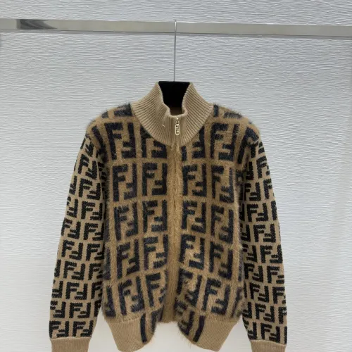Fendi Women's Luxury High-Neck Sweater  Featuring Iconic All-Over FF Monogram Pattern and Cozy Fuzzy Knit Texture #B56301