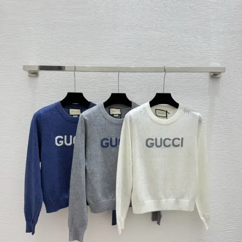 Gucci Women's Luxury Light Knit Monogram Sweater Featuring Bold Intarsia GUCCI Logo and Breathable Crew Neck Design #B56288