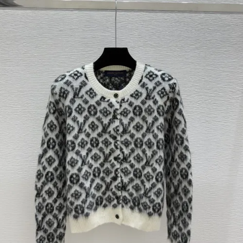 Louis Vuitton Women's Luxury Fuzzy Knit Cardigan  Featuring Iconic All-Over Monogram Jacquard and Cozy Crew Neck #B56295