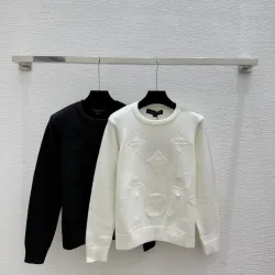 Louis Vuitton Women's Luxury Fuzzy Knit Cardigan  Featuring Iconic All-Over Monogram Jacquard and Cozy Crew Neck #B56297
