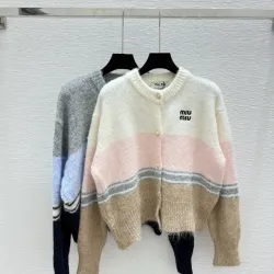 Miu Miu Striped Mohair Blend Cardigan with Embroidered Logo and Buttons #B54518