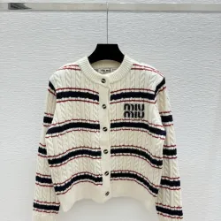 Miu Miu Women's Striped Logo Knit Sweater  Featuring Bold Miu Miu Intarsia Pattern and Comfortable Crew Neckline #B56314