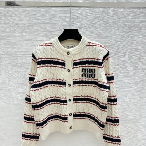 Miu Miu Women's Striped Logo Knit Sweater  Featuring Bold Miu Miu Intarsia Pattern and Comfortable Crew Neckline #B56314