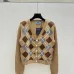 Prada Women's Argyle Cropped Cardigan with V-Neck and Button Front #B54520