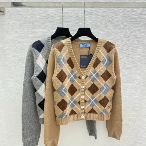 Prada Women's Argyle Cropped Cardigan with V-Neck and Button Front #B54520
