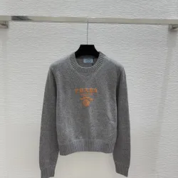 Prada Women's Knitted Sweater  Classic Grey Style with Orange Logo Embroidery for Luxury Fashion Fans #B56260