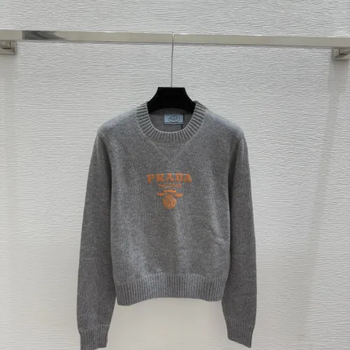 Prada Women's Knitted Sweater  Classic Grey Style with Orange Logo Embroidery for Luxury Fashion Fans #B56260