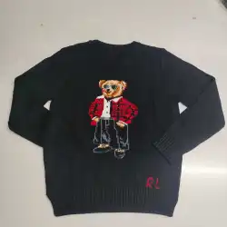 Ralph Lauren Polo Little Pony~ Autumn Winter New R Embroidered Baseball Jacket Cartoon Bear Sweater Loose Lazy Style Versatile Knitwear #B58627