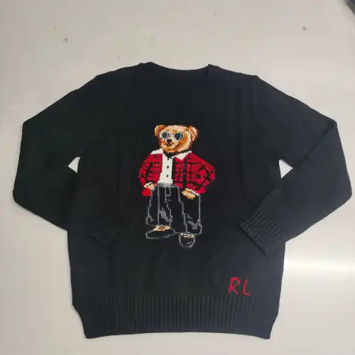 Ralph Lauren Polo Little Pony~ Autumn Winter New R Embroidered Baseball Jacket Cartoon Bear Sweater Loose Lazy Style Versatile Knitwear #B58627
