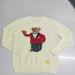 Ralph Lauren Polo Little Pony~ Autumn Winter New R Embroidered Baseball Jacket Cartoon Bear Sweater Loose Lazy Style Versatile Knitwear #B58628