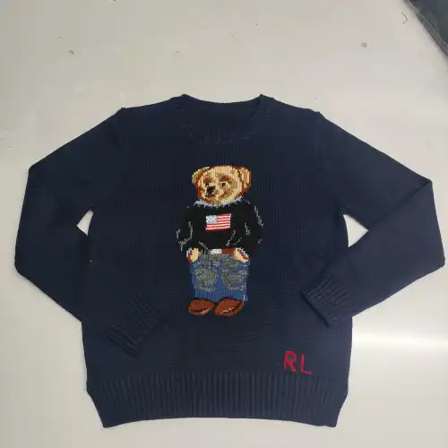 Ralph Lauren Polo Little Pony~ Autumn Winter New R Embroidered Baseball Jacket Cartoon Bear Sweater Loose Lazy Style Versatile Knitwear #B58629