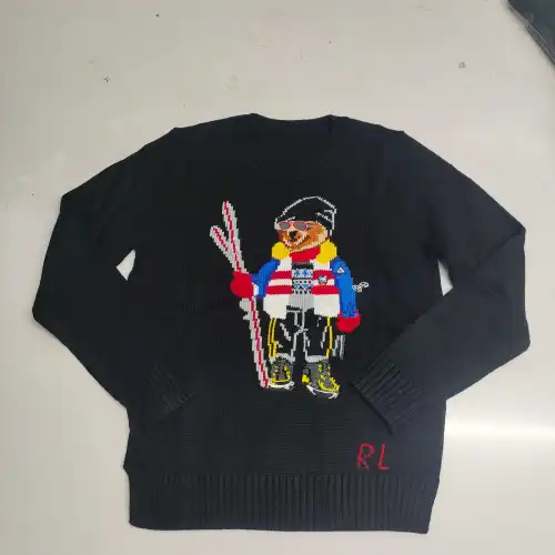 Ralph Lauren Polo Little Pony~ Autumn Winter New R Embroidered Baseball Jacket Cartoon Bear Sweater Loose Lazy Style Versatile Knitwear #B58630