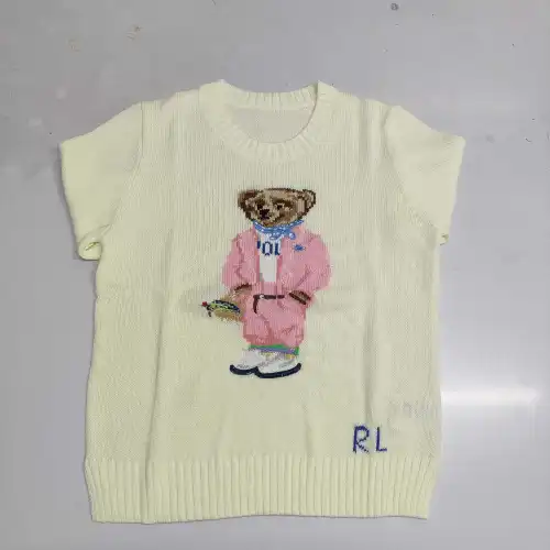 Ralph Lauren Polo Little Pony~ Autumn Winter New R Embroidered Baseball Jacket Cartoon Bear Sweater Loose Lazy Style Versatile Knitwear #B58631