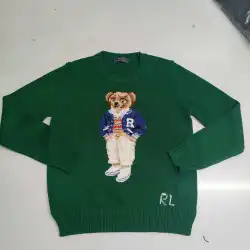 Ralph Lauren Polo Little Pony~ Autumn Winter New R Embroidered Baseball Jacket Cartoon Bear Sweater Loose Lazy Style Versatile Knitwear #B58632