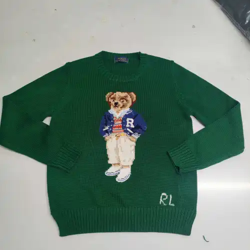 Ralph Lauren Polo Little Pony~ Autumn Winter New R Embroidered Baseball Jacket Cartoon Bear Sweater Loose Lazy Style Versatile Knitwear #B58632