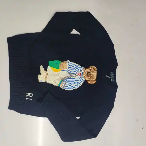 Ralph Lauren Polo Little Pony~ Autumn Winter New R Embroidered Baseball Jacket Cartoon Bear Sweater Loose Lazy Style Versatile Knitwear #B58633
