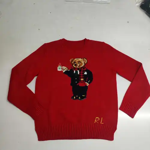 Ralph Lauren Polo Little Pony~ Autumn Winter New R Embroidered Baseball Jacket Cartoon Bear Sweater Loose Lazy Style Versatile Knitwear #B58634