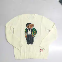 Ralph Lauren Polo Little Pony~ Autumn Winter New R Embroidered Baseball Jacket Cartoon Bear Sweater Loose Lazy Style Versatile Knitwear #B58635