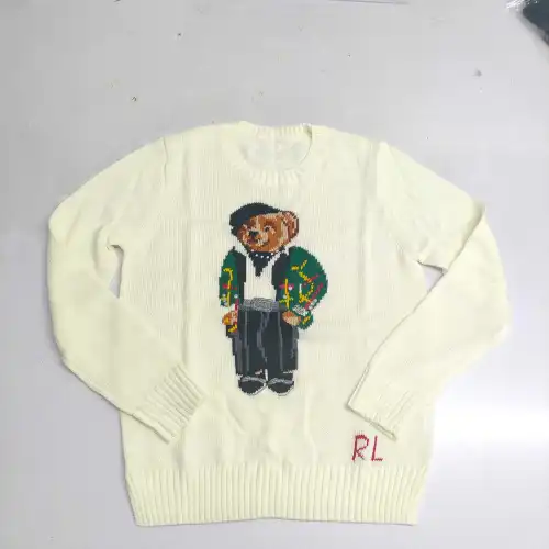 Ralph Lauren Polo Little Pony~ Autumn Winter New R Embroidered Baseball Jacket Cartoon Bear Sweater Loose Lazy Style Versatile Knitwear #B58635