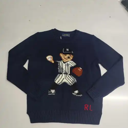 Ralph Lauren Polo Little Pony~ Autumn Winter New R Embroidered Baseball Jacket Cartoon Bear Sweater Loose Lazy Style Versatile Knitwear #B58636