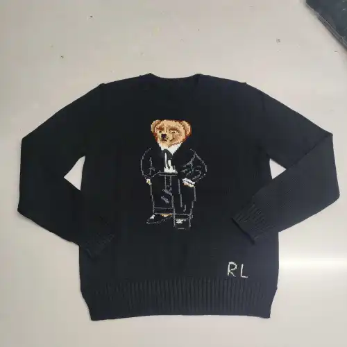 Ralph Lauren Polo Little Pony~ Autumn Winter New R Embroidered Baseball Jacket Cartoon Bear Sweater Loose Lazy Style Versatile Knitwear #B58637