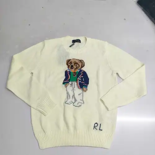 Ralph Lauren Polo Little Pony~ Autumn Winter New R Embroidered Baseball Jacket Cartoon Bear Sweater Loose Lazy Style Versatile Knitwear #B58639