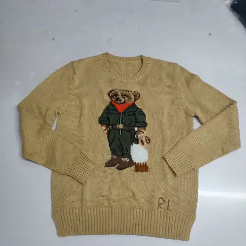 Ralph Lauren Polo Little Pony~ Autumn Winter New R Embroidered Baseball Jacket Cartoon Bear Sweater Loose Lazy Style Versatile Knitwear #B58640