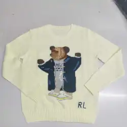 Ralph Lauren Polo Little Pony~ Autumn Winter New R Embroidered Baseball Jacket Cartoon Bear Sweater Loose Lazy Style Versatile Knitwear #B58641