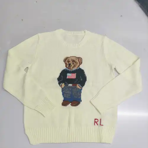Ralph Lauren Polo Little Pony~ Autumn Winter New R Embroidered Baseball Jacket Cartoon Bear Sweater Loose Lazy Style Versatile Knitwear #B58642