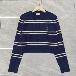 Saint Laurent Women's Wool Striped Knit Sweater with YSL Cassandre Logo #B54530