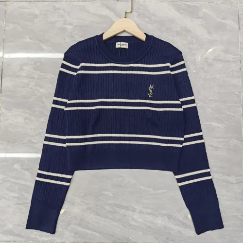 Saint Laurent Women's Wool Striped Knit Sweater with YSL Cassandre Logo #B54530