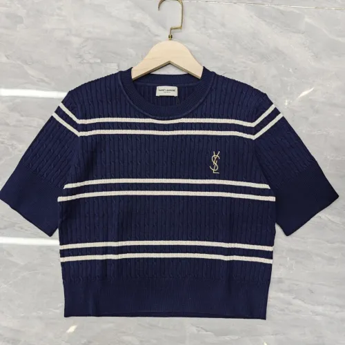 Saint Laurent Women's Wool Striped Knit Sweater with YSL Cassandre Logo #B54531