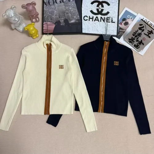 Special offer Miu Miu Women's Wool Zip  up Sweaters: Trendy Mock Neck Design with Brand Embroidery for Online #B54821